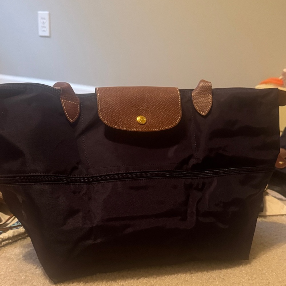Longchamp Le Pliage Expandable Dark Purple Tote